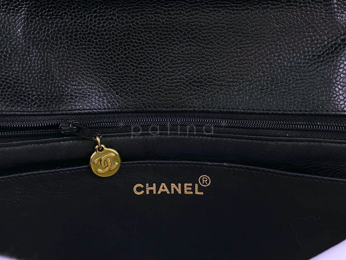 Chanel Vintage Black Caviar Tall Jumbo Classic Crossbody Flap Bag 24k GHW - Image 11