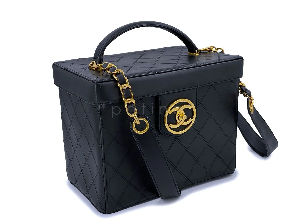 Chanel Vintage Black CC Box Vanity Case Bag w/Strap 24k GHW - Image 2