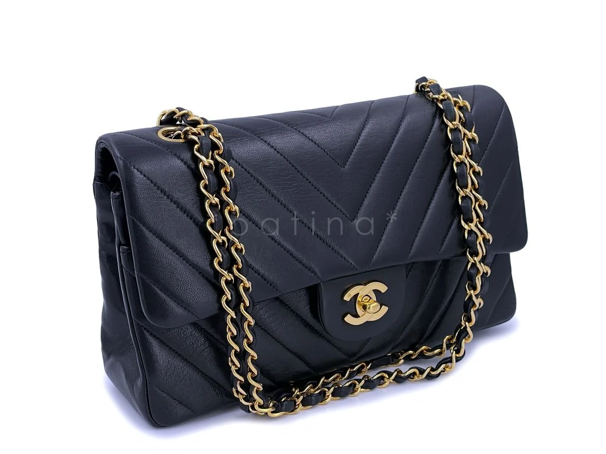 Chanel Vintage Black Chevron Medium Classic Double Flap Bag 24k GHW - Image 2