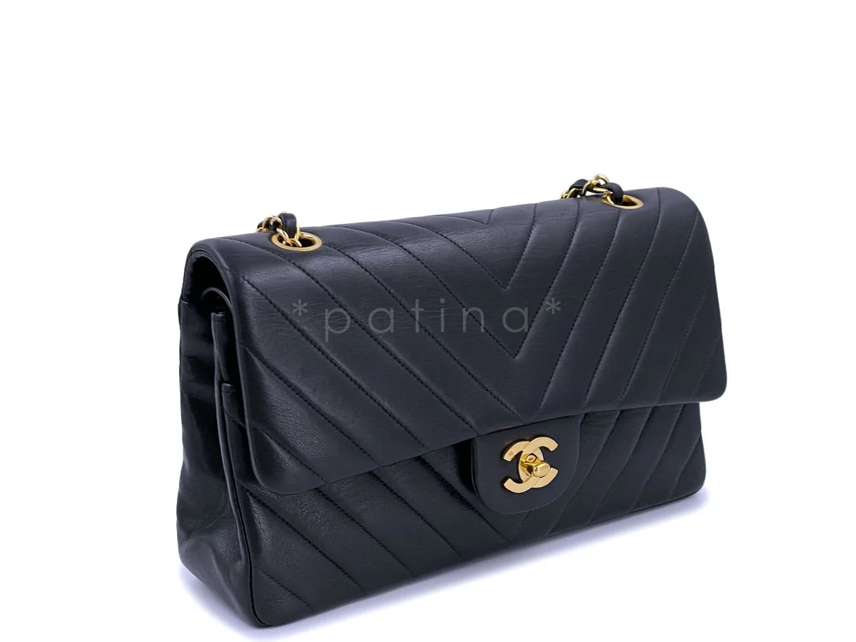 Chanel Vintage Black Chevron Medium Classic Double Flap Bag 24k GHW - Image 3