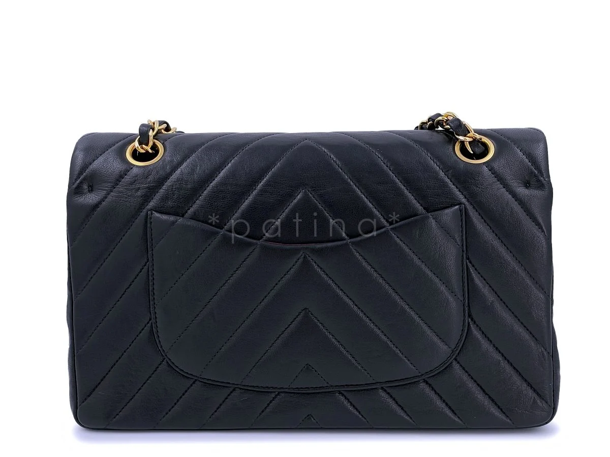 Chanel Vintage Black Chevron Medium Classic Double Flap Bag 24k GHW - Image 5