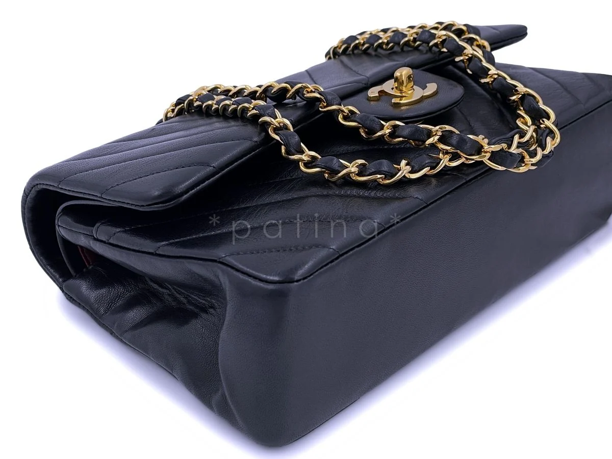 Chanel Vintage Black Chevron Medium Classic Double Flap Bag 24k GHW - Image 7