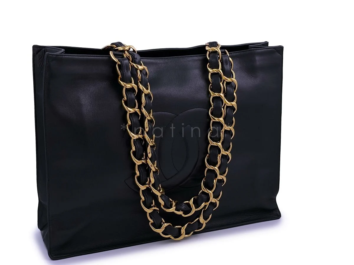 Chanel Vintage Black Chunky Chain Shopper Tote Bag 24k GHW - Image 2