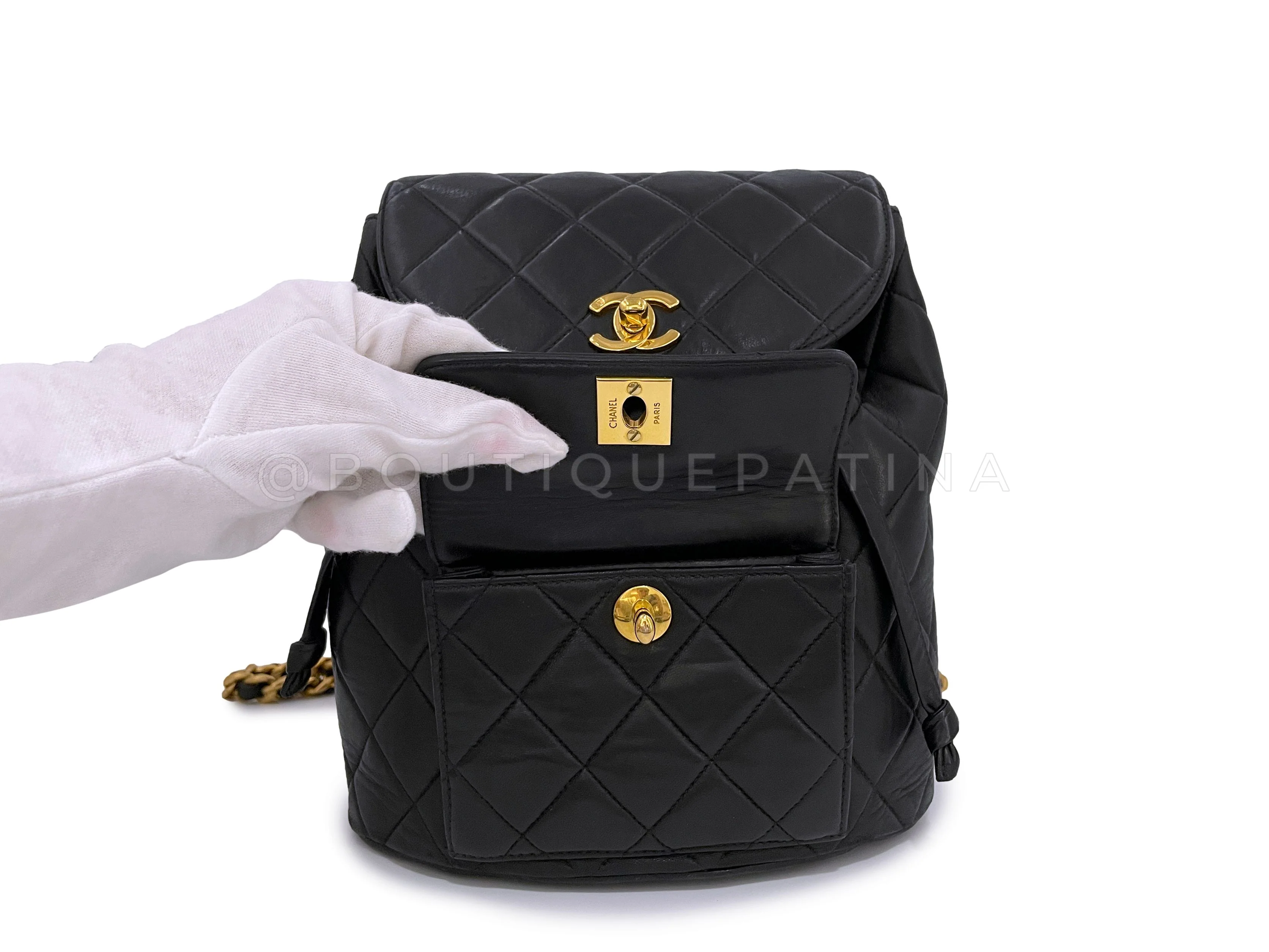 Chanel Vintage Black Duma Classic Backpack Bag 24k GHW Lambskin - Image 8