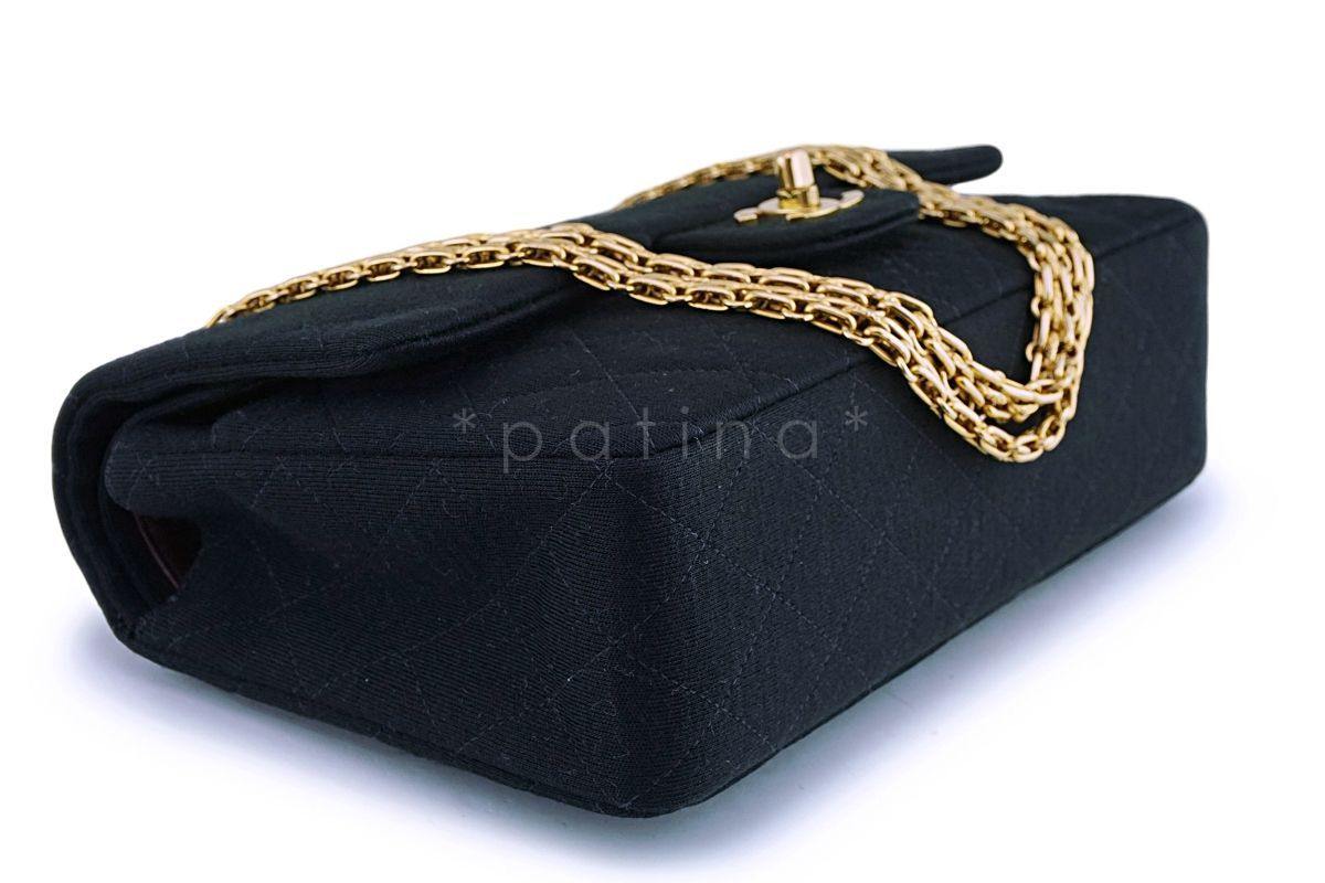 Chanel Vintage Black Jersey Canvas Medium Classic Double Flap Bag 24k GHW - Image 7