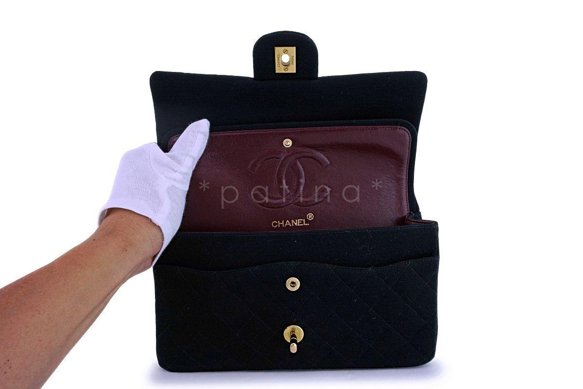Chanel Vintage Black Jersey Canvas Medium Classic Double Flap Bag 24k GHW - Image 9