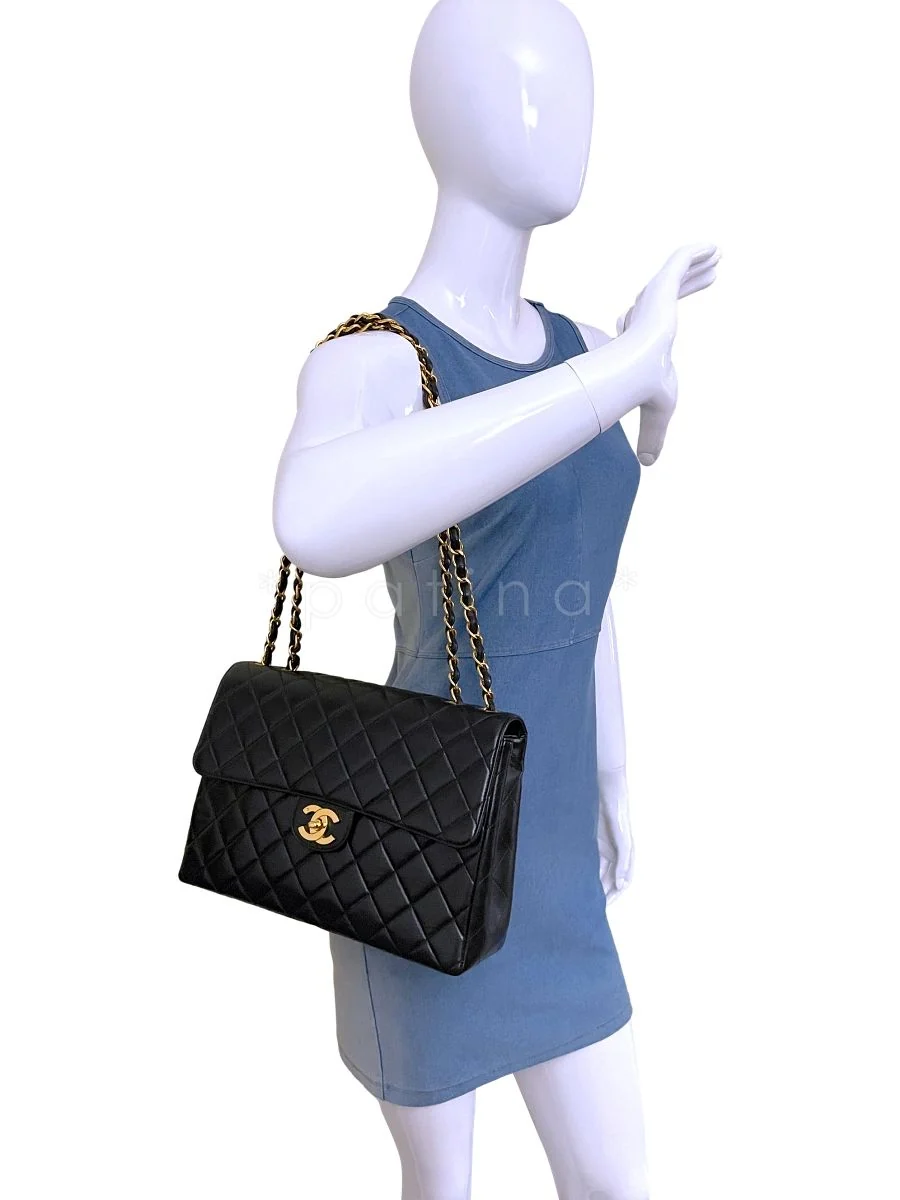 Chanel Vintage Black Jumbo Classic Flap Bag Lambskin 24k GHW - Image 15