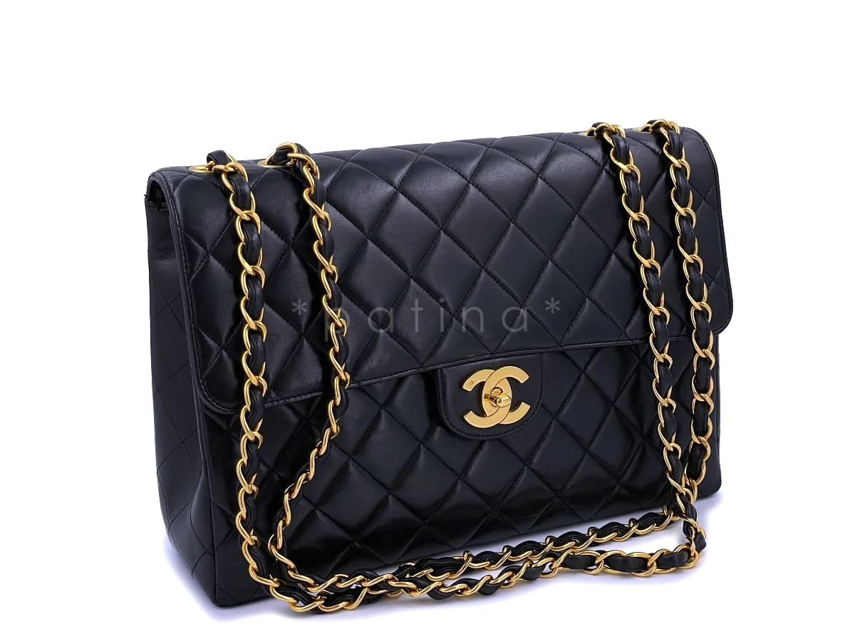 Chanel Vintage Black Jumbo Classic Flap Bag Lambskin 24k GHW - Image 2