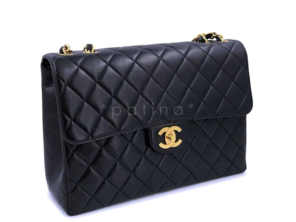 Chanel Vintage Black Jumbo Classic Flap Bag Lambskin 24k GHW - Image 3
