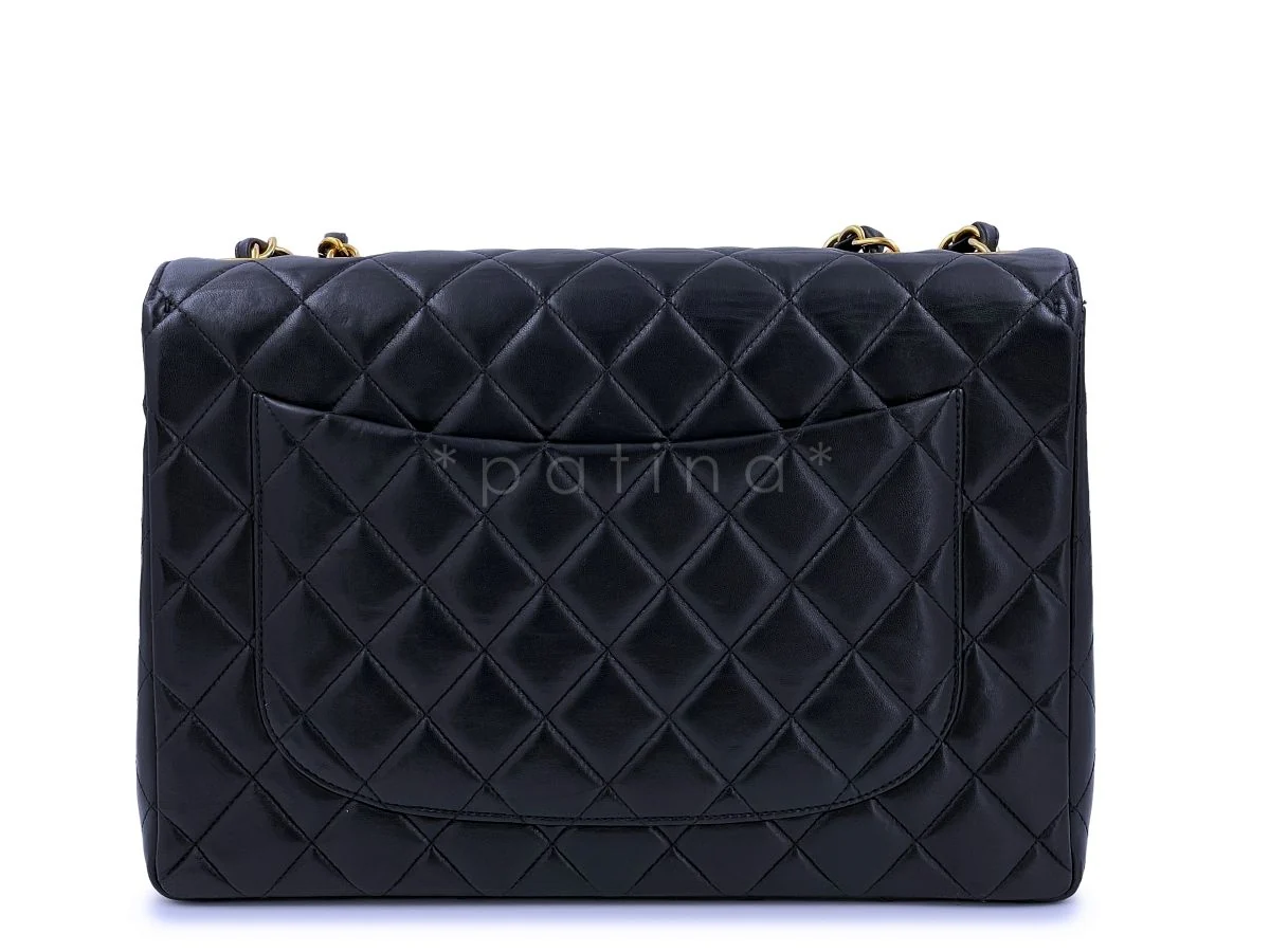 Chanel Vintage Black Jumbo Classic Flap Bag Lambskin 24k GHW - Image 5