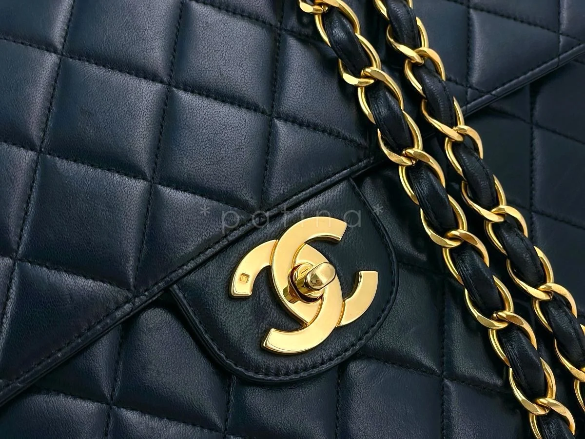 Chanel Vintage Black Jumbo Classic Flap Bag Lambskin 24k GHW - Image 8