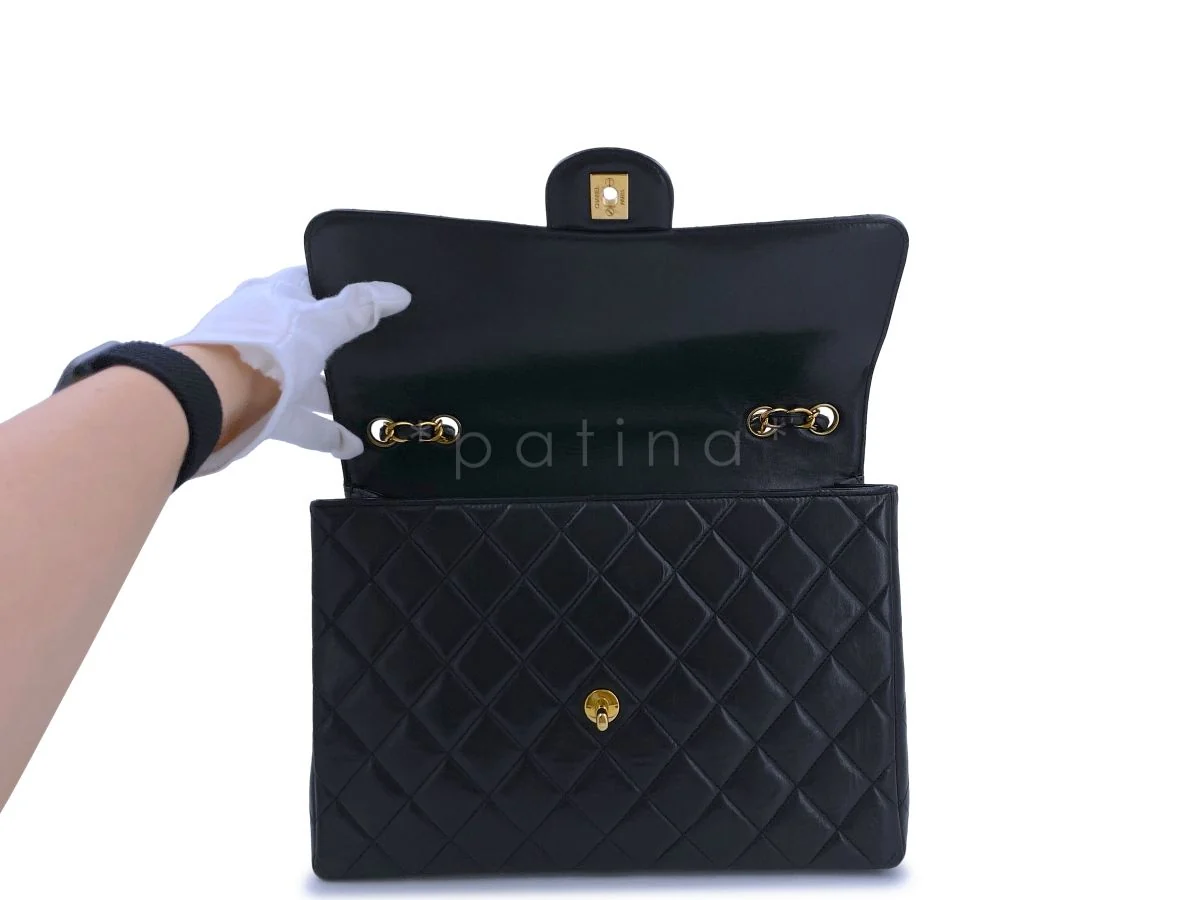 Chanel Vintage Black Jumbo Classic Flap Bag Lambskin 24k GHW - Image 9