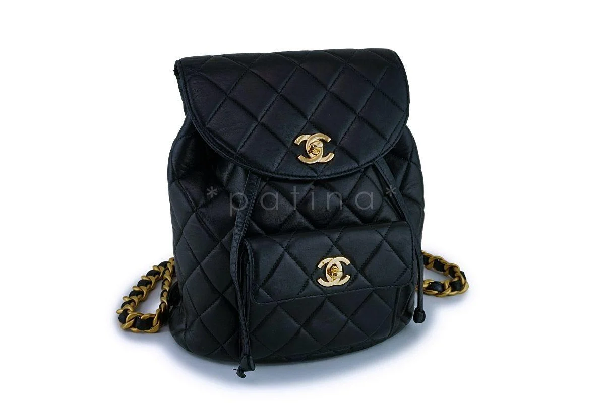 Chanel Vintage Black Lambskin Classic Quilted Backpack Bag 24k GHW - Image 3