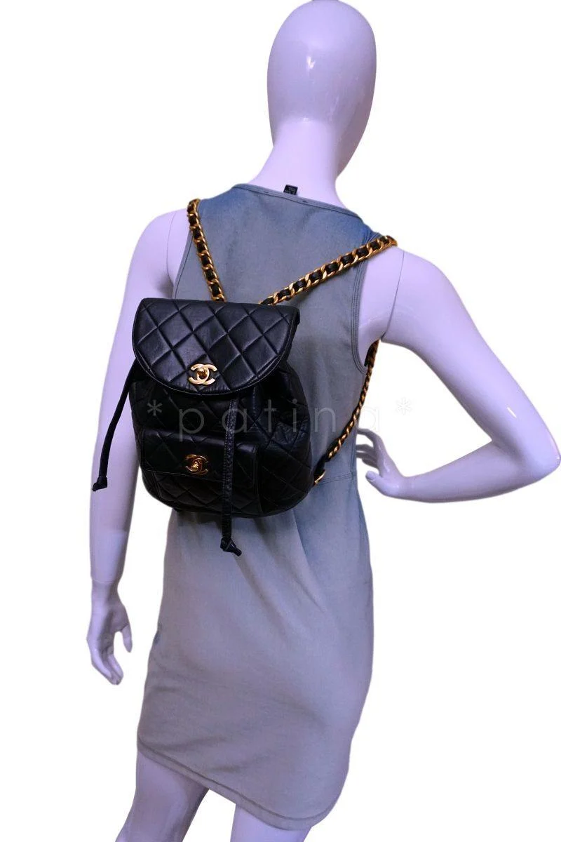 Chanel Vintage Black Lambskin Classic Quilted Backpack Bag 24k GHW - Image 15