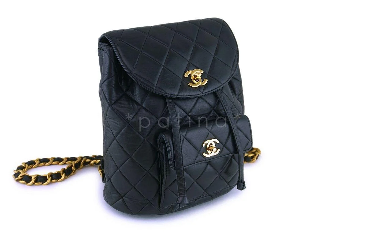 Chanel Vintage Black Lambskin Classic Quilted Backpack Bag 24k GHW - Image 3