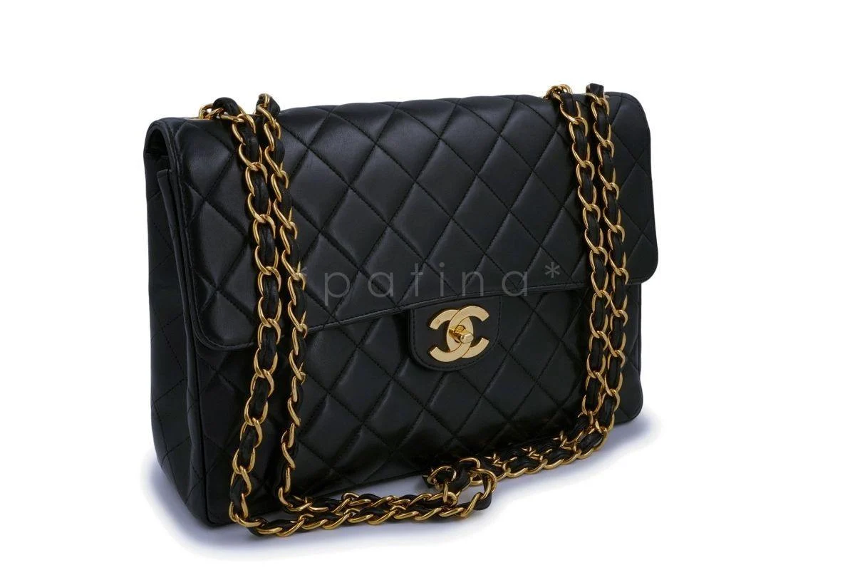 Chanel Vintage Black Lambskin Jumbo Classic Flap Bag 24k GHW - Image 2