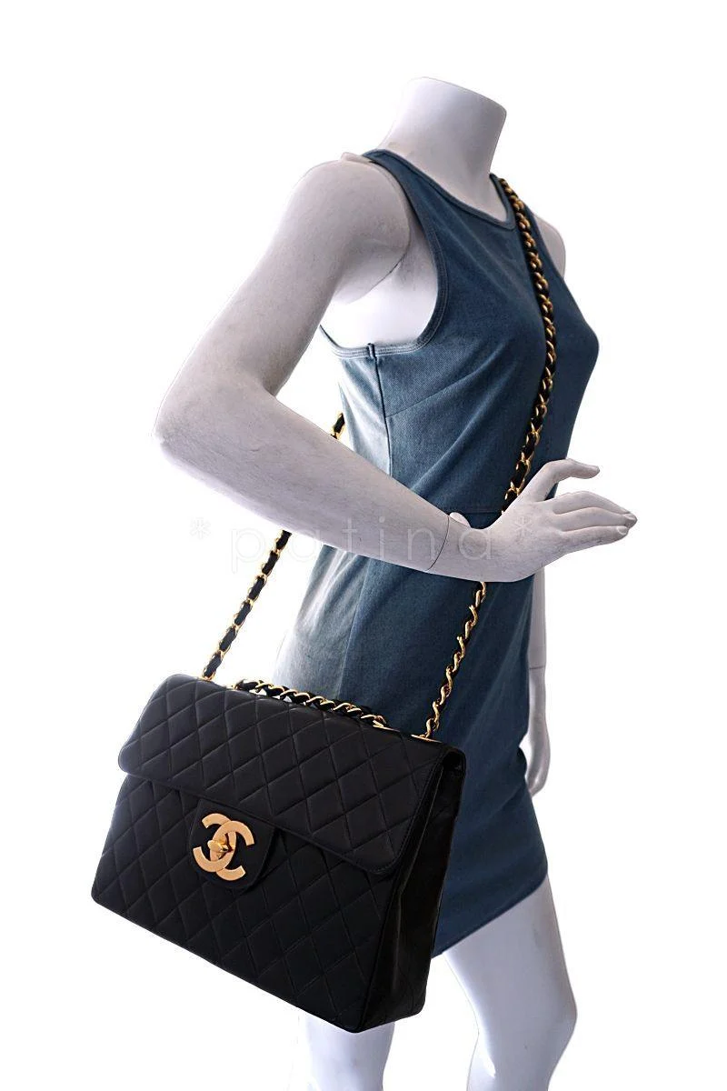 Chanel Vintage Black Lambskin Jumbo Classic Flap Bag 24k GHW - Image 15