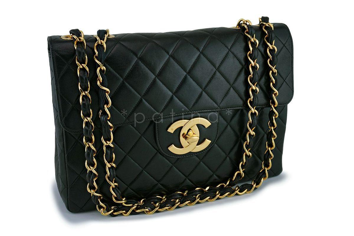 Chanel Vintage Black Lambskin Jumbo Flap Bag 24k GHW - Image 2