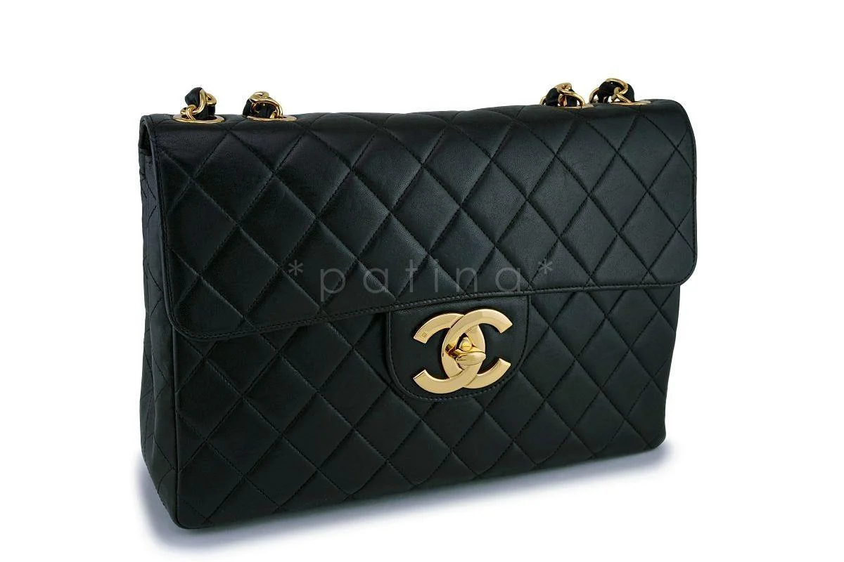 Chanel Vintage Black Lambskin Jumbo Flap Bag 24k GHW - Image 3