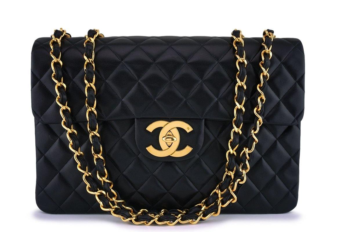 Chanel Vintage Black Maxi Jumbo XL Classic Flap Bag 24k GHW FTD FTD