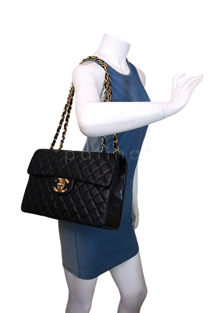 Chanel Vintage Black Maxi Jumbo XL Classic Flap Bag 24k GHW FTD FTD - Image 15