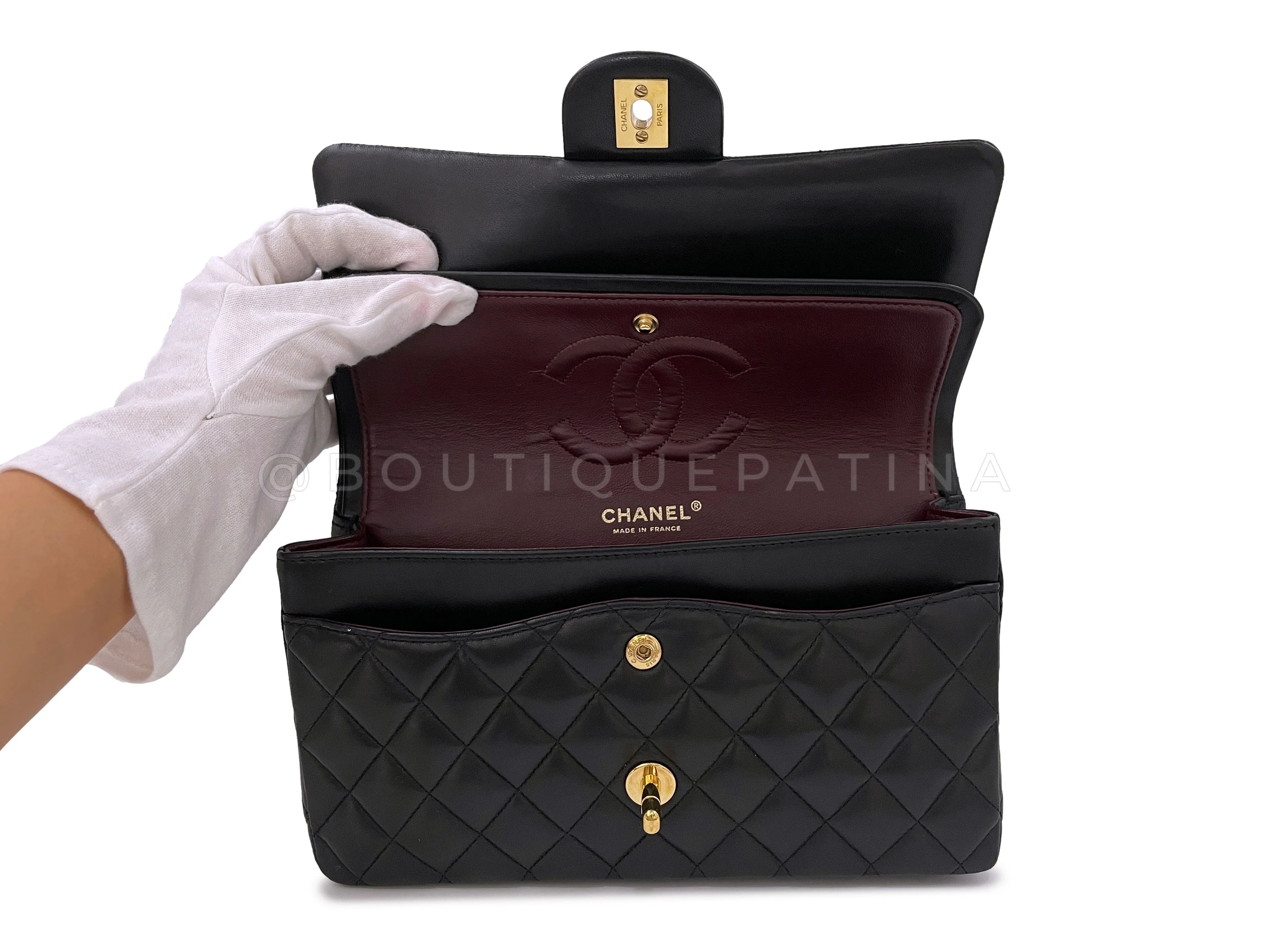 Chanel Vintage Black Medium Classic Double Flap Bag 24k GHW Lambskin - Image 9