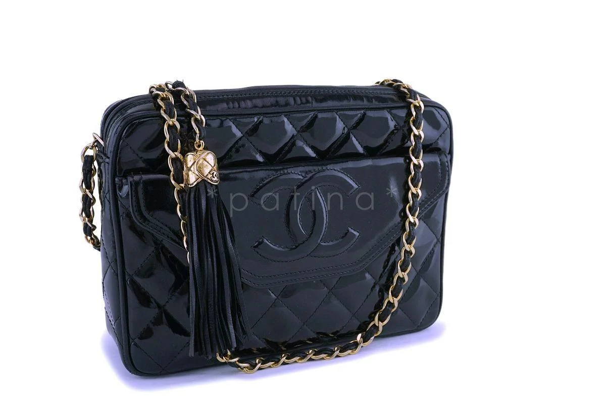 Chanel Vintage Black Patent Camera Case Bag 24k GHW - Image 2
