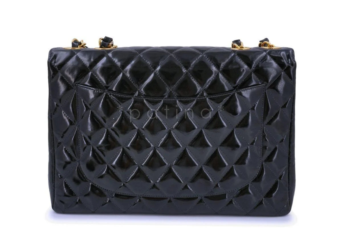 Chanel Vintage Black Patent Jumbo Classic Flap Bag 24k GHW - Image 5