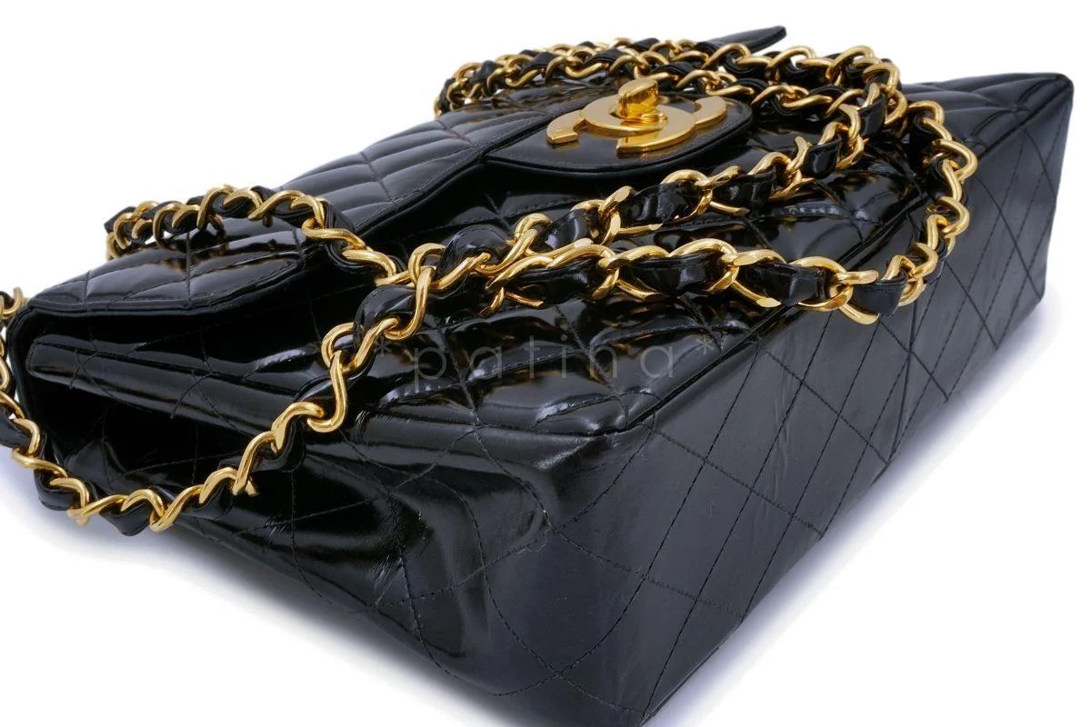 Chanel Vintage Black Patent Jumbo Classic Flap Bag 24k GHW - Image 7