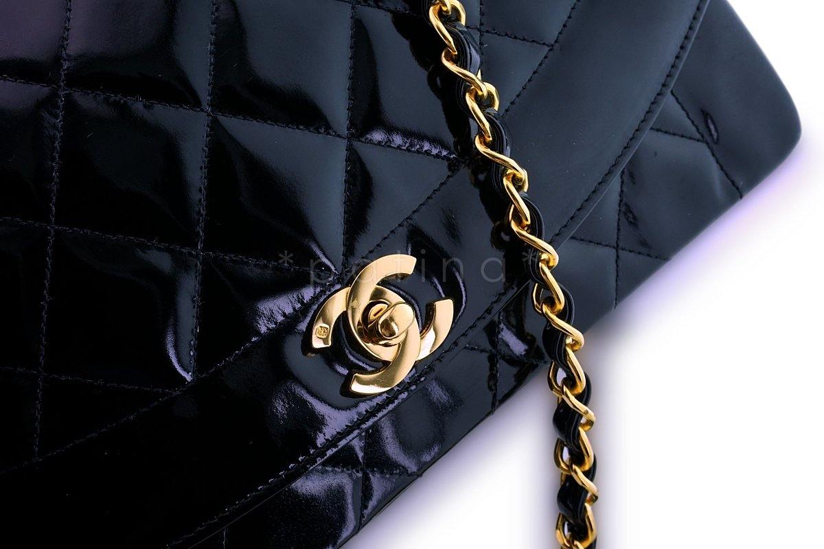 Chanel Vintage Black Patent Medium Classic Diana Flap Bag 24k GHW - Image 7