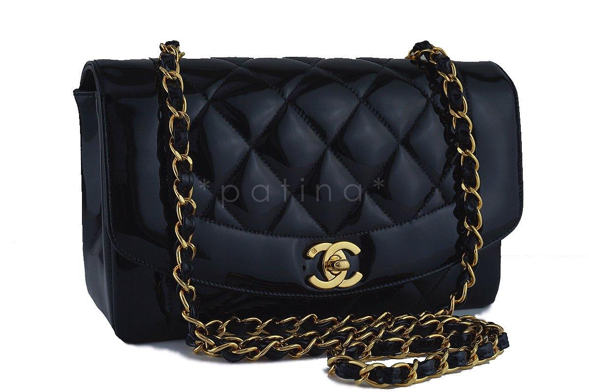 Chanel Vintage Black Patent Quilted Classic "Diana" Shoulder Flap Bag 24k gold plated - Image 2