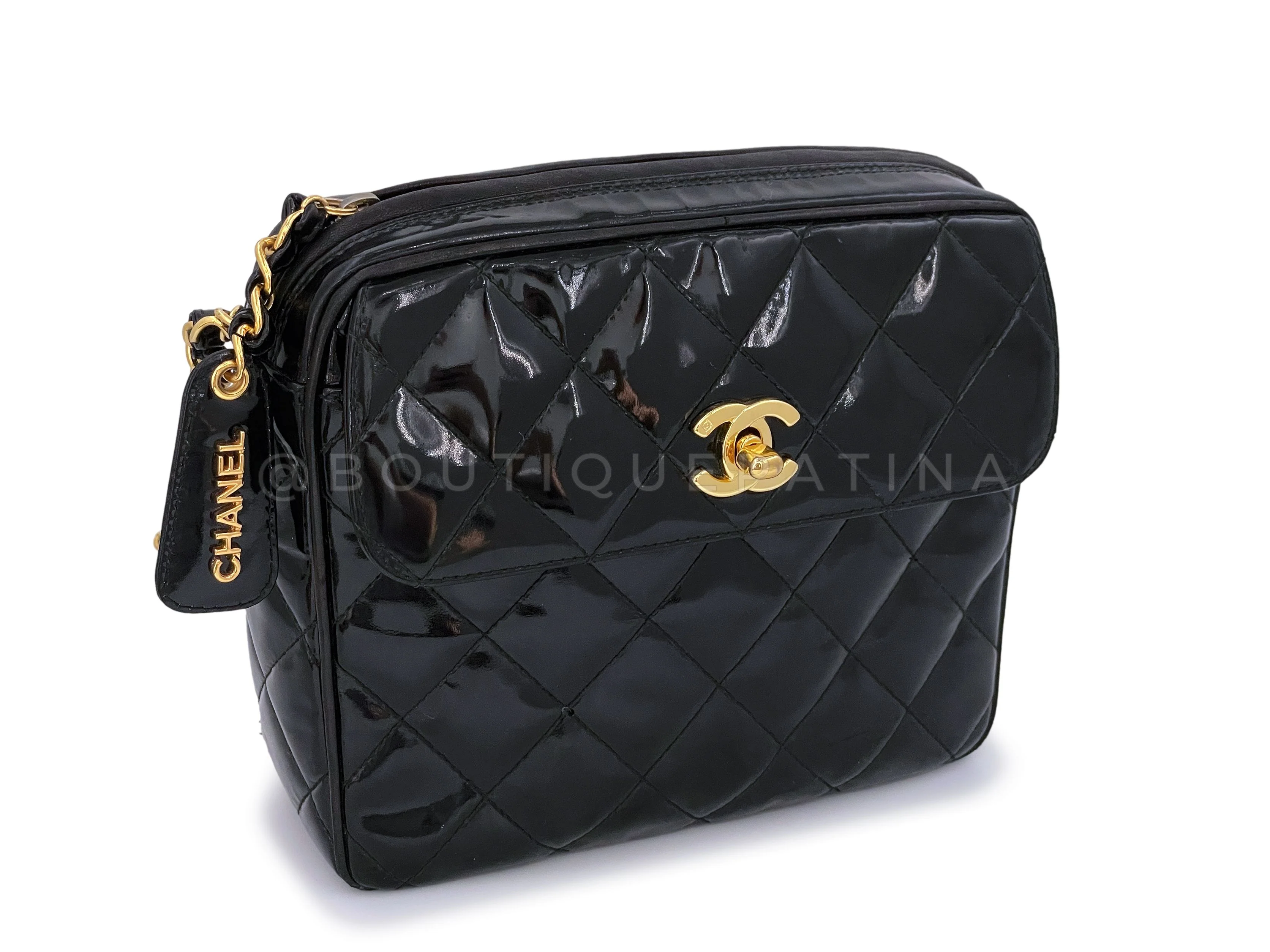 Chanel Vintage Black Patent Small Flap Camera Case Bag 24k GHW - Image 3