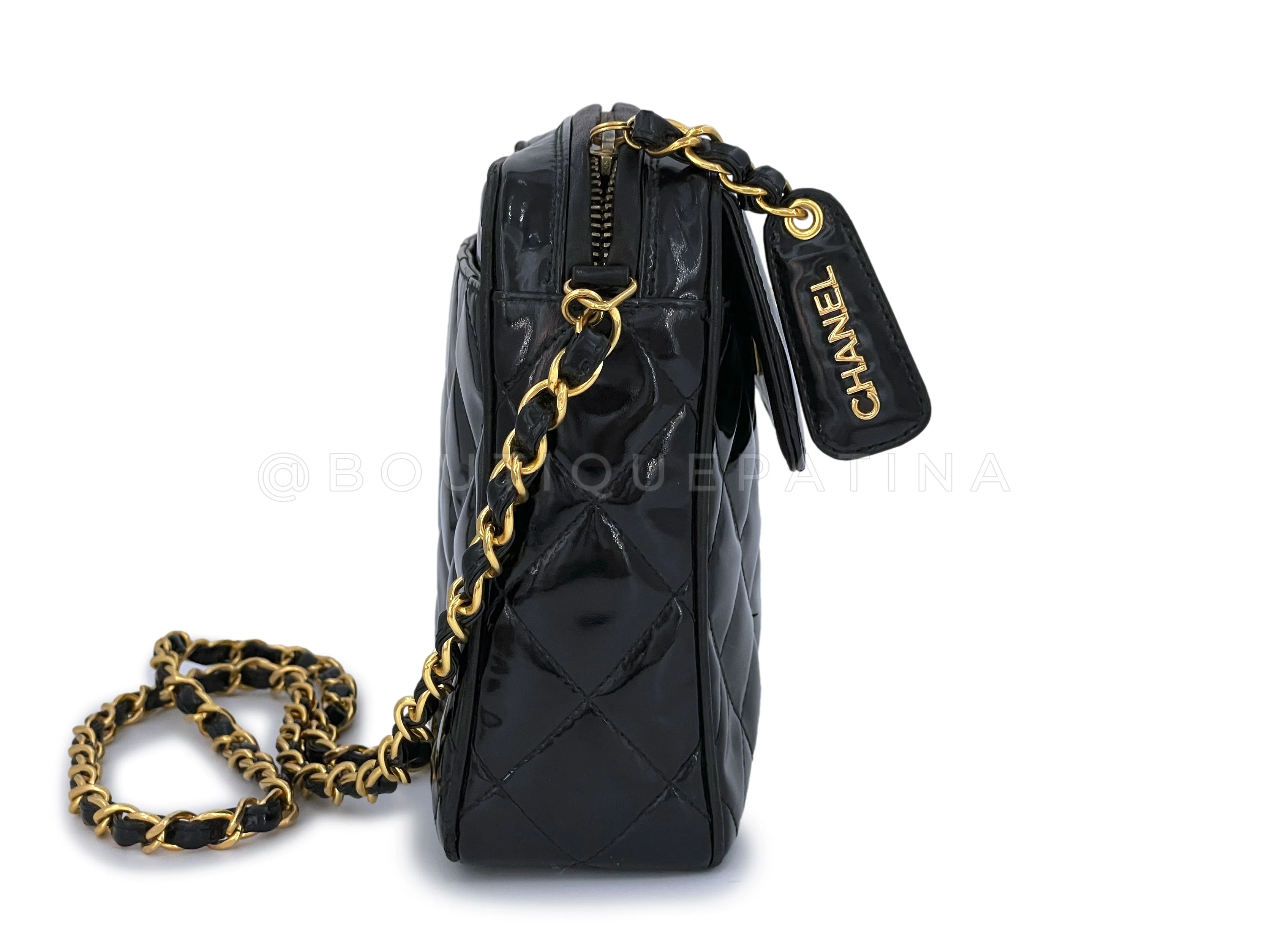 Chanel Vintage Black Patent Small Flap Camera Case Bag 24k GHW - Image 4