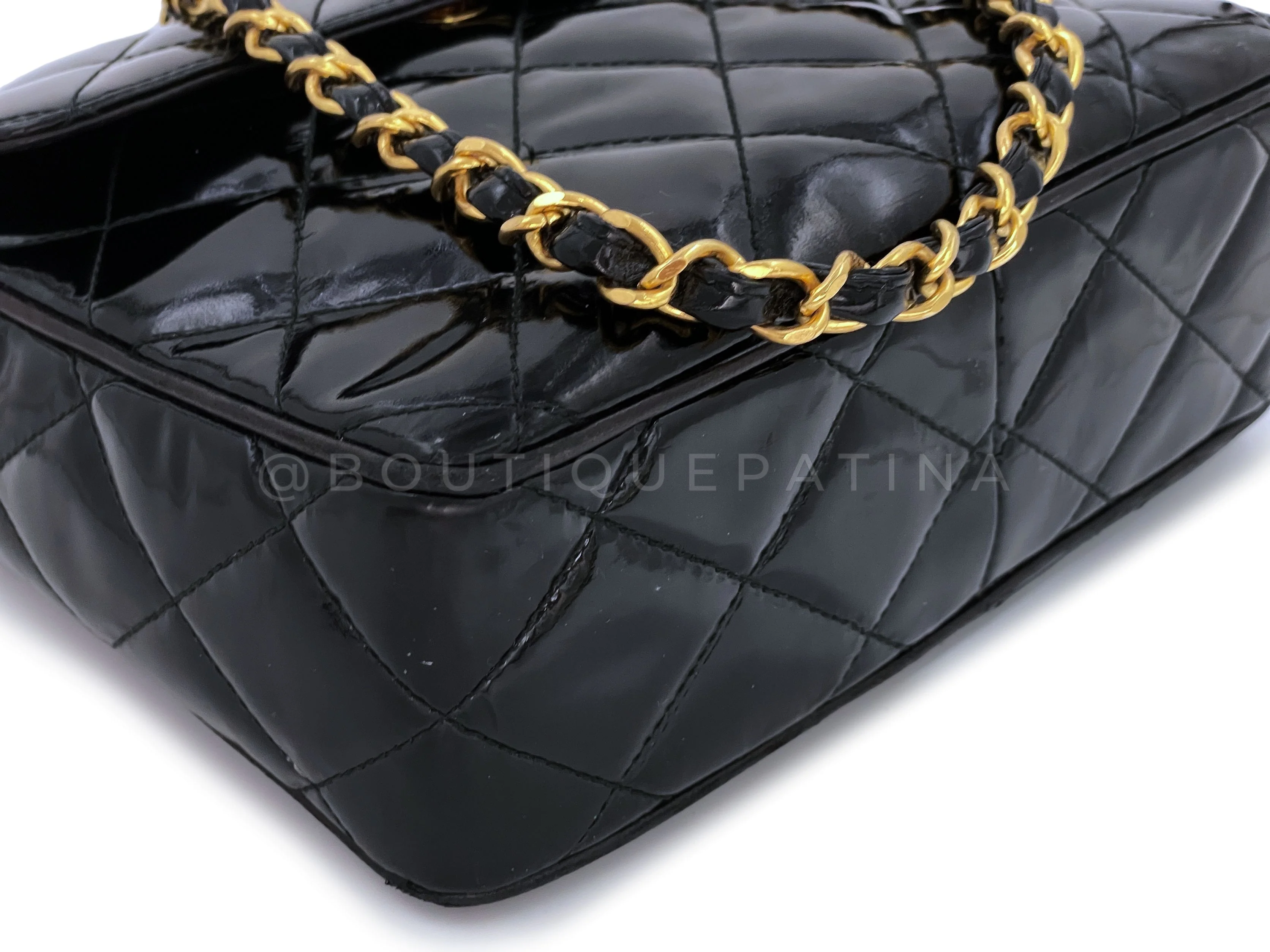 Chanel Vintage Black Patent Small Flap Camera Case Bag 24k GHW - Image 7