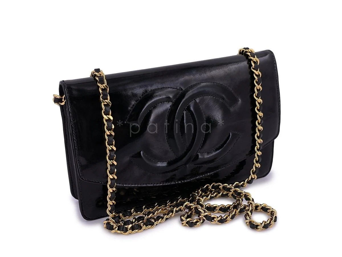 Chanel Vintage Black Patent Timeless Wallet on Chain WOC 24k GHW - Image 2