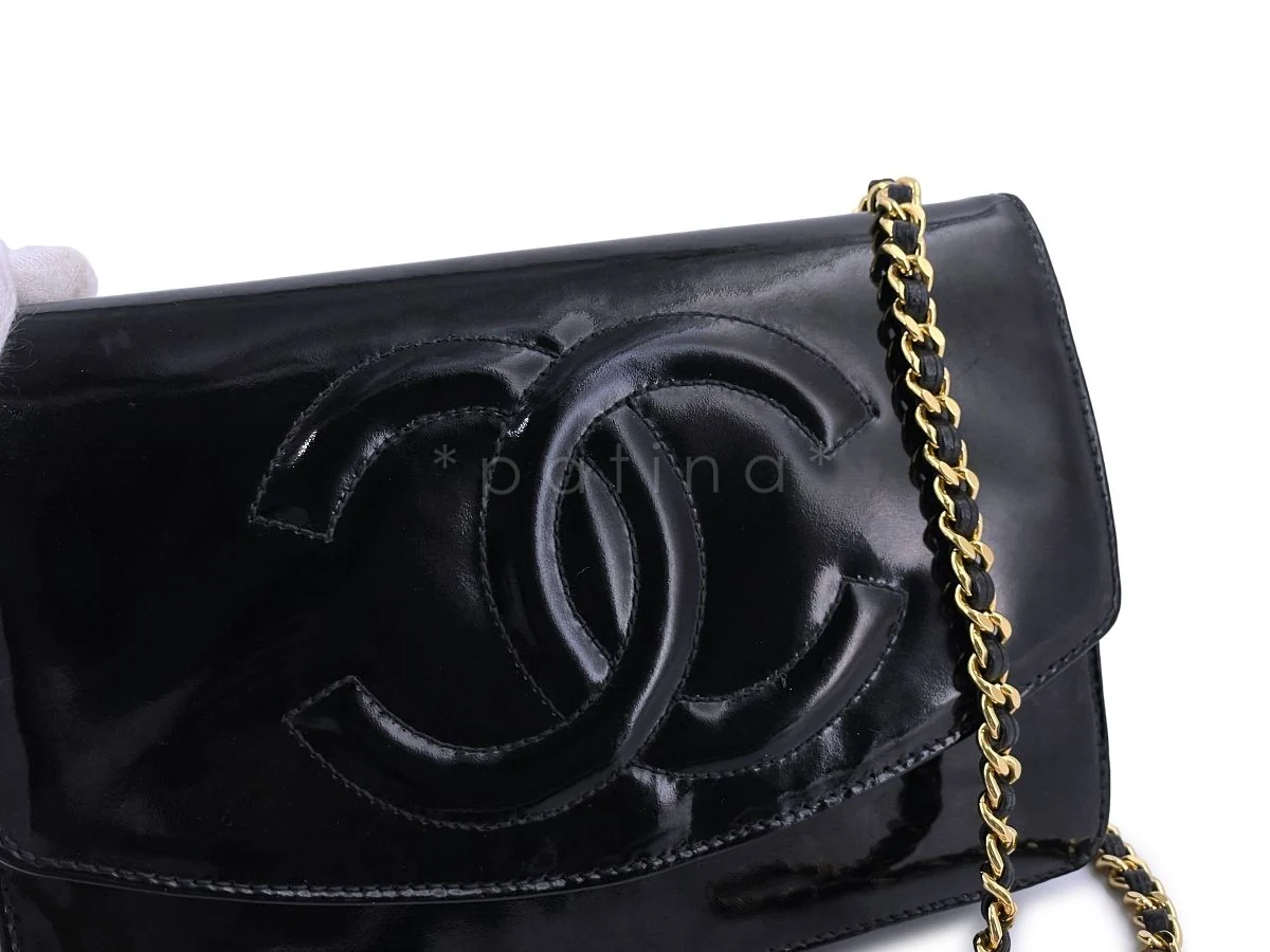 Chanel Vintage Black Patent Timeless Wallet on Chain WOC 24k GHW - Image 6