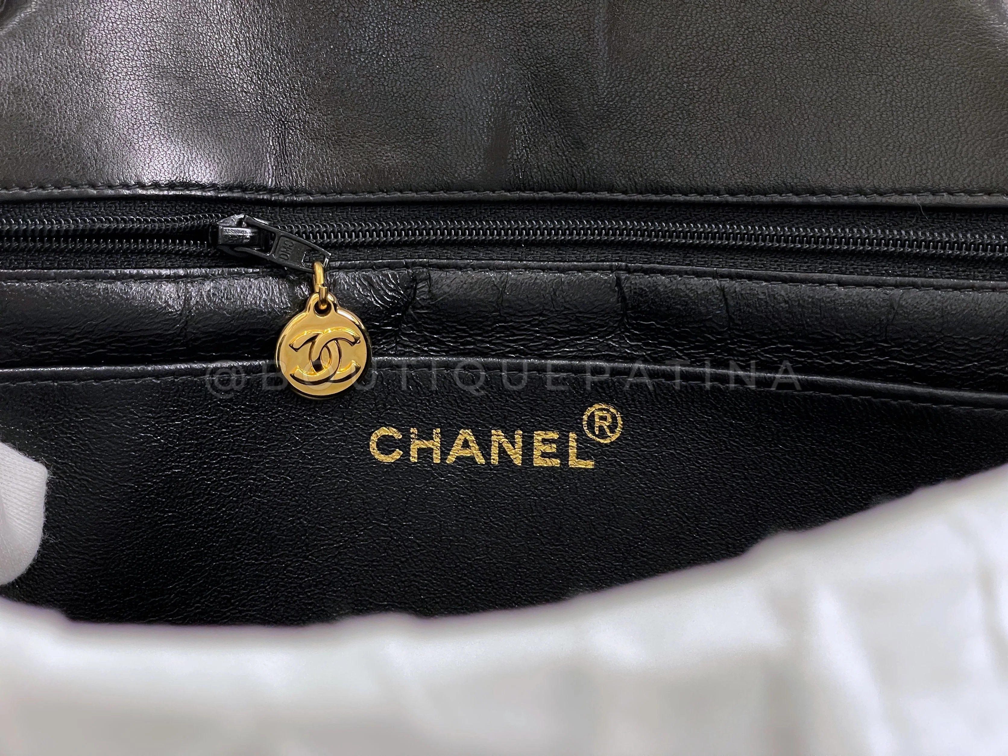 Chanel Vintage Black Square Medium Crossbody Flap Bag 24k GHW Lambskin - Image 11