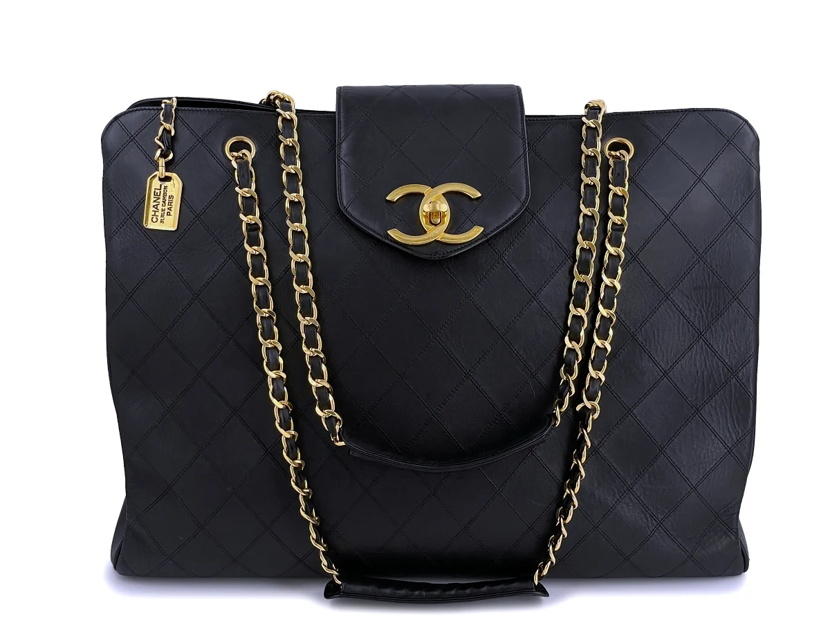Chanel Vintage Black Supermodel Weekender XXL Tote Bag 24k GHW WR2