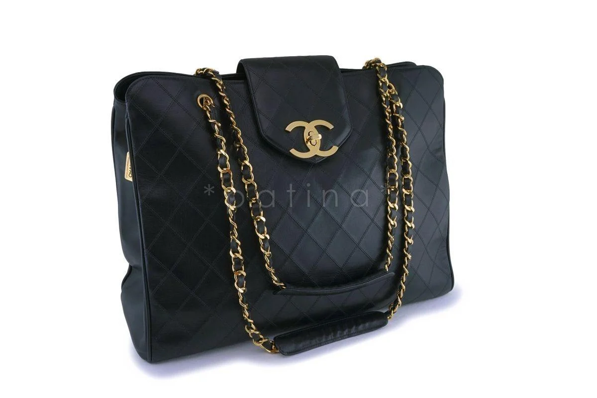 Chanel Vintage Black Weekender Supermodel XL Shopper Tote Bag 24k GHW WR2 - Image 2
