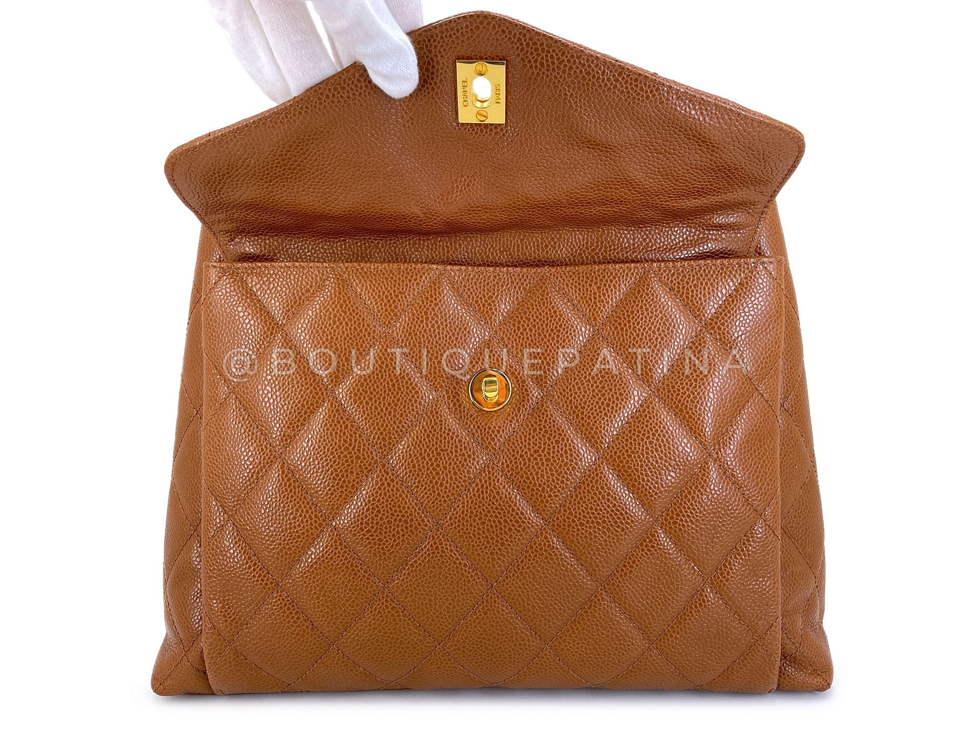 Chanel Vintage Camel Brown Caviar Medium Flap Shopper Tote Bag 24k GHW XD7 - Image 9