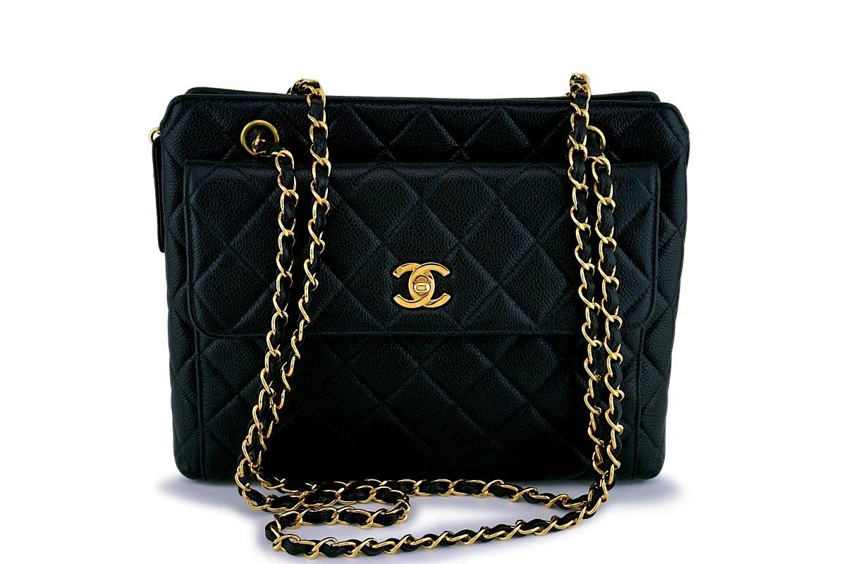 Chanel Vintage Caviar Classic Timeless Flap Tote Bag