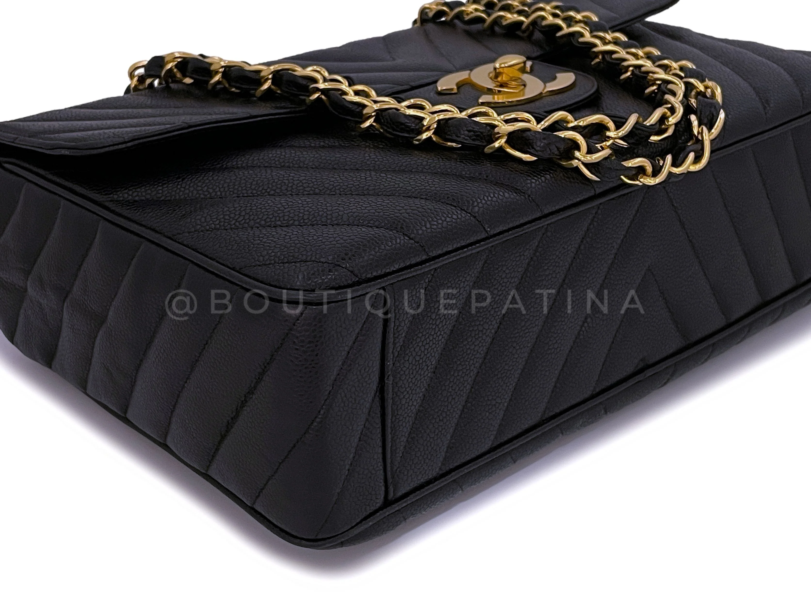Chanel Vintage Caviar Maxi "Jumbo XL" Chevron Classic Flap Bag 24k GHW - Image 7