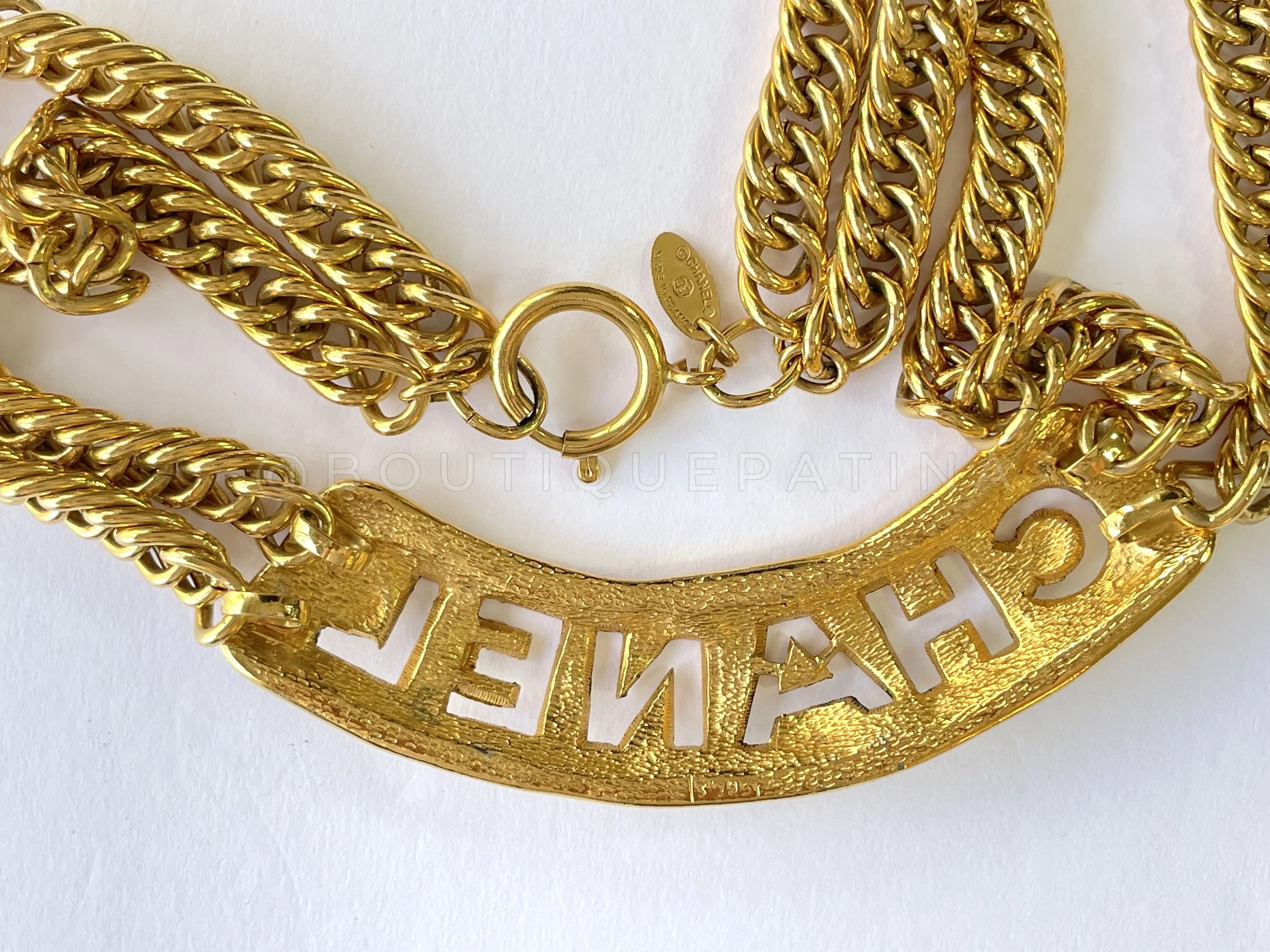 Chanel Vintage Cutout Choker Double Chain Letter Necklace - Image 3