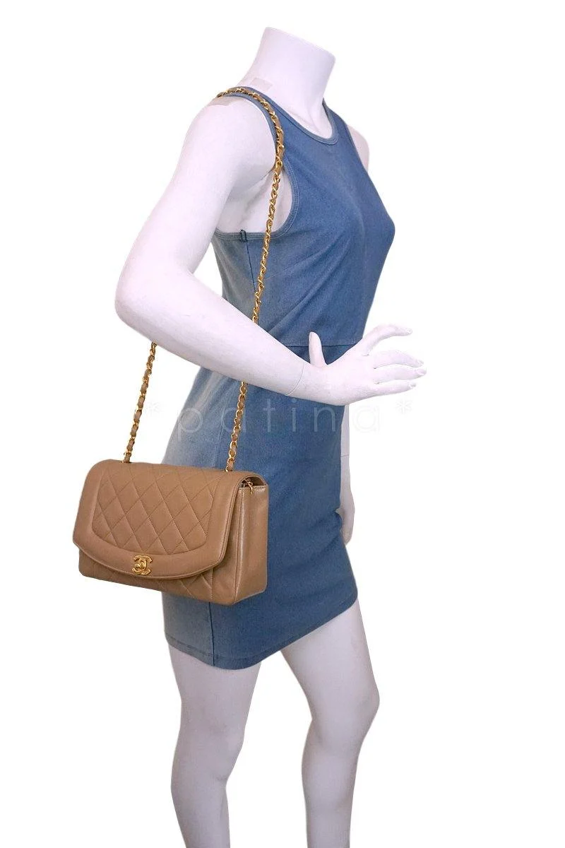 Chanel Vintage Dark Beige Classic Medium Diana Flap Bag 24k GHW - Image 14