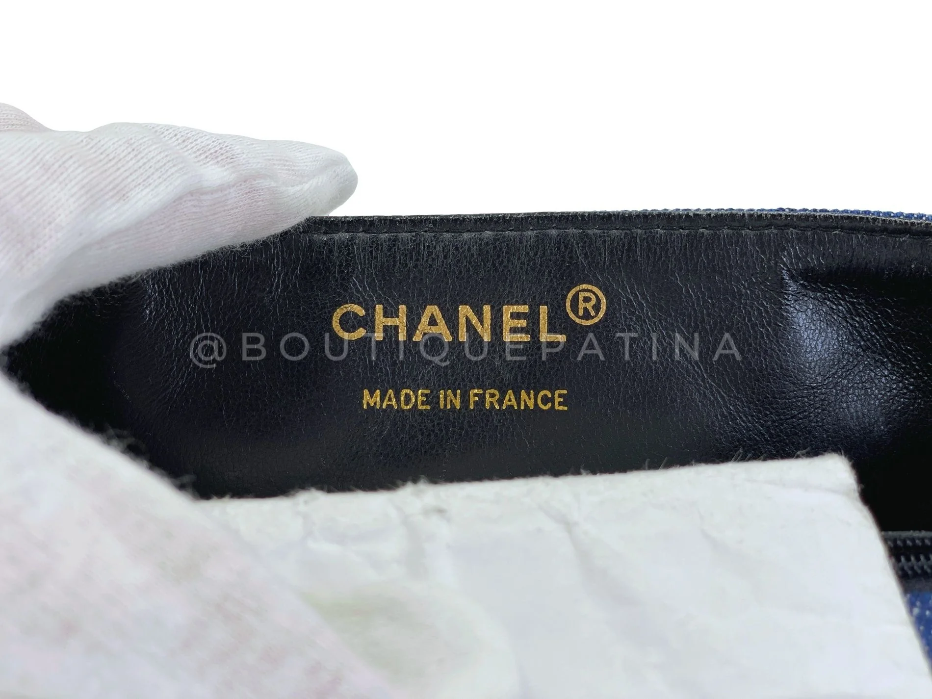 Chanel Vintage Denim Full Flap Bag 24k GHW 1990 Blue Classic 5CT - Image 11