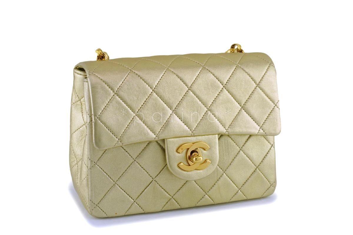Chanel Vintage Gold Lambskin Classic Square Mini Flap Bag 24k GHW - Image 3