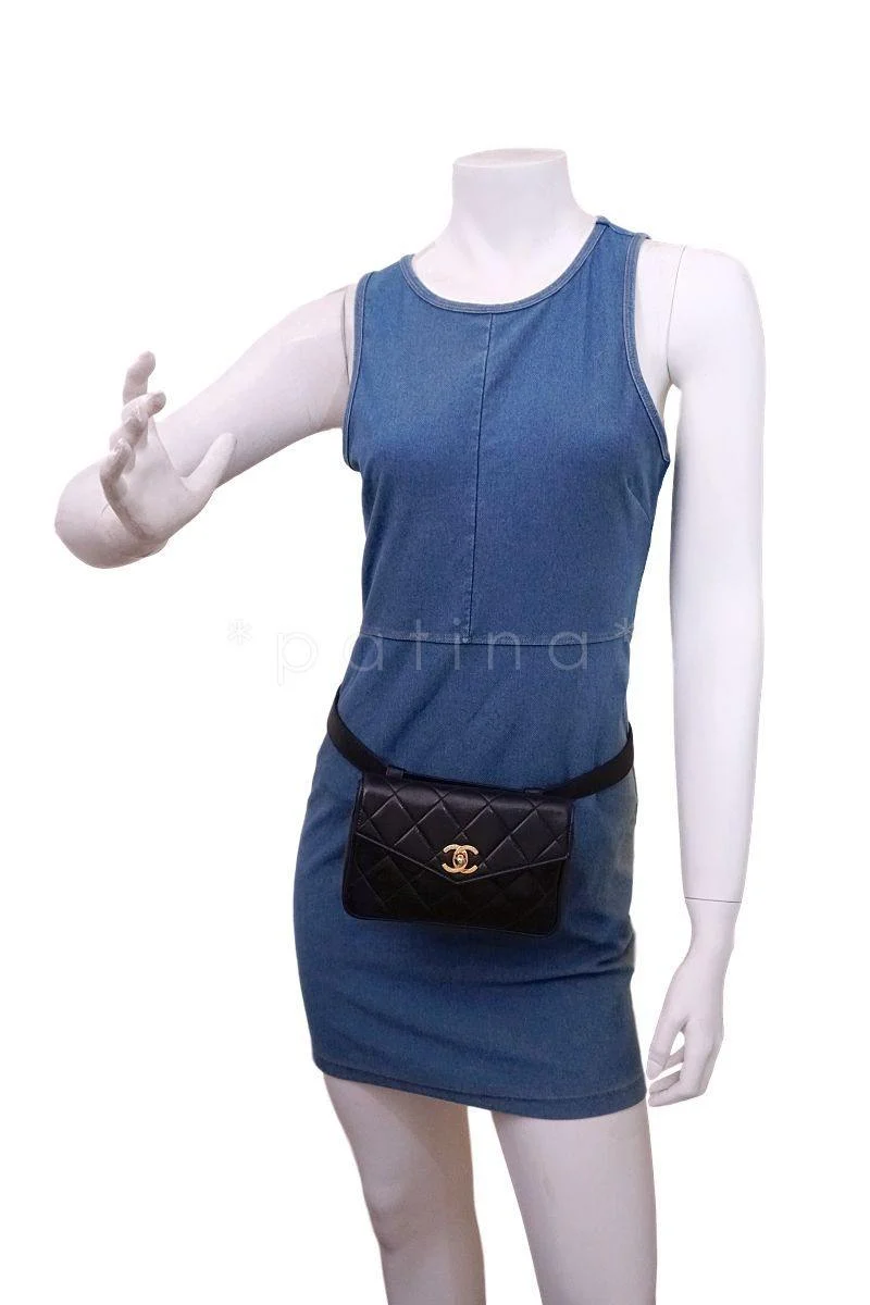 Chanel Vintage Lambskin Black Classic Fanny Pack Belt Waist Bag 24k GHW - Image 13