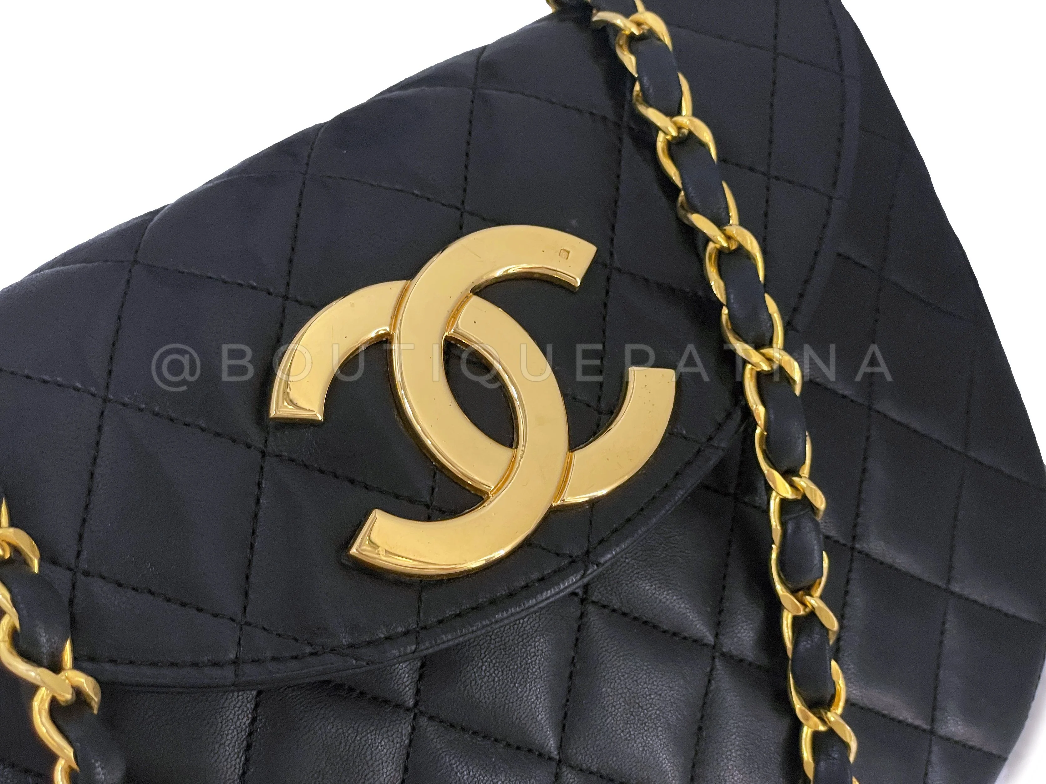 Chanel Vintage Late 80s Black Round Half Moon Flap Bag 24k GHW Lambskin HWA - Image 8