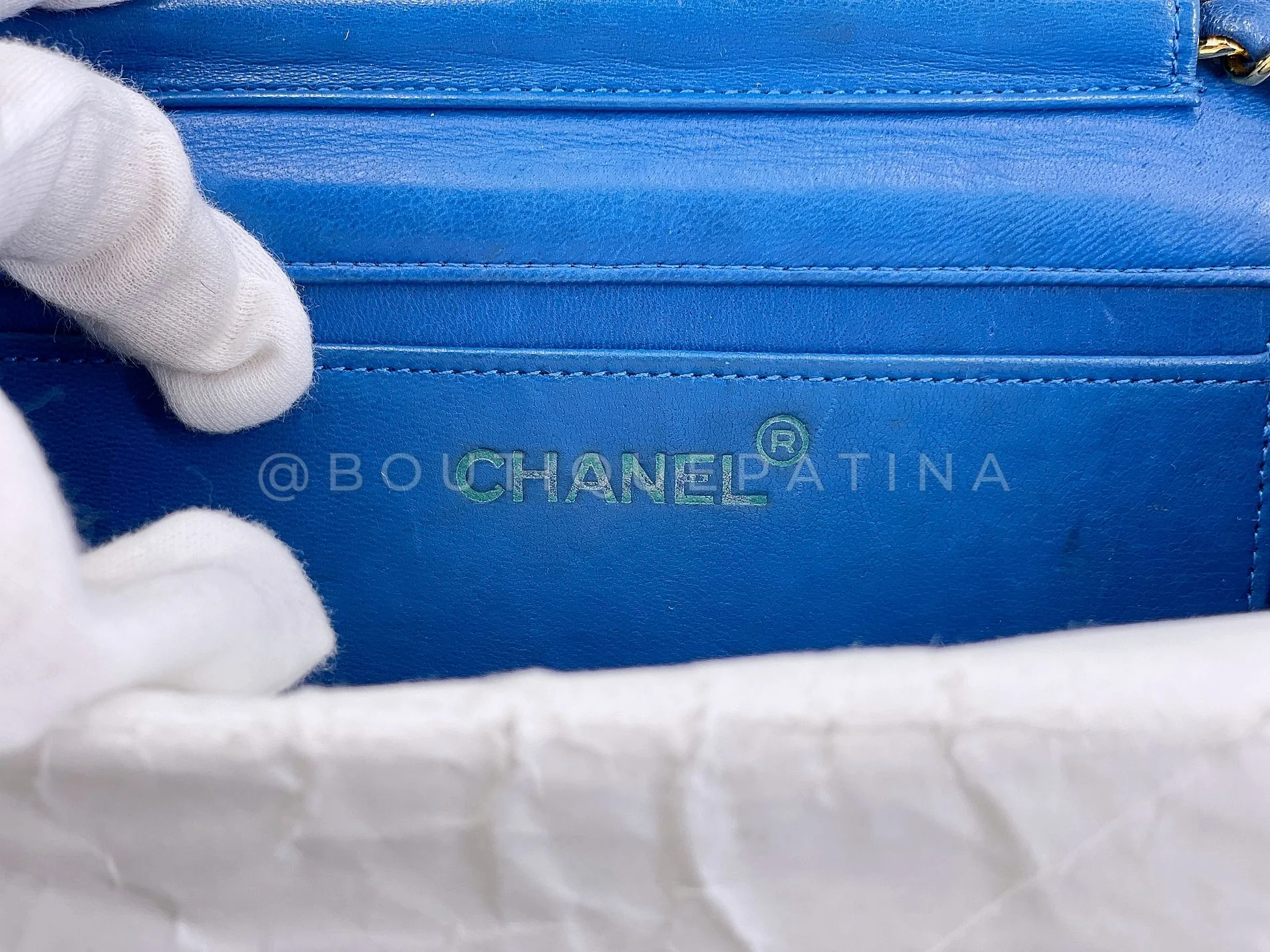 Chanel Vintage Lizard Full Flap Bag Turquoise Blue 1WX - Image 11