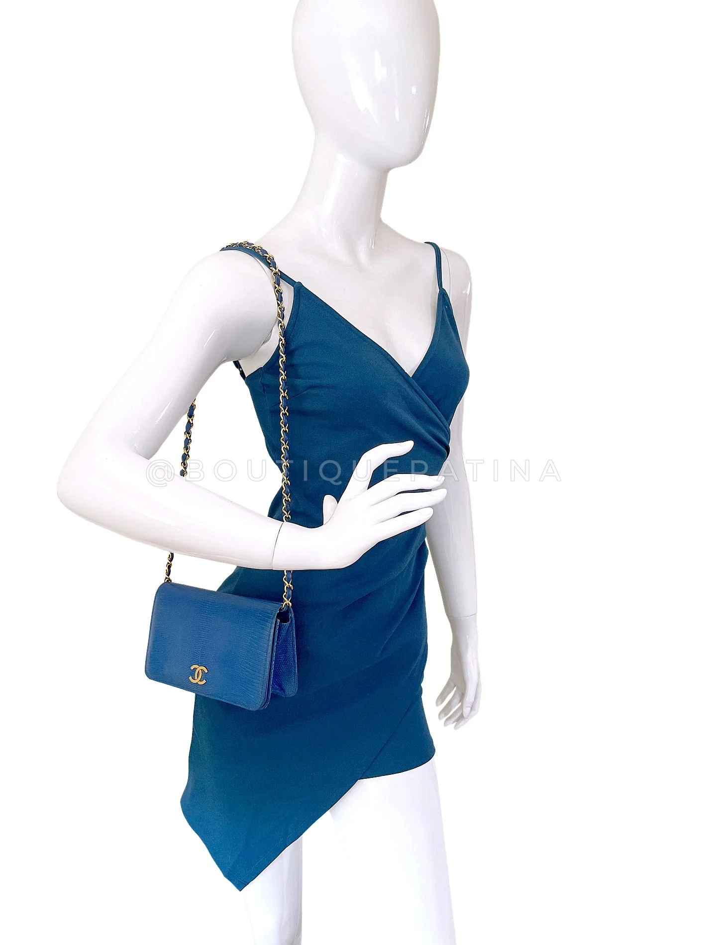 Chanel Vintage Lizard Full Flap Bag Turquoise Blue 1WX - Image 15